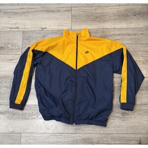 Nike Windbreaker Track Jacket XXL Navy Blue Yellow Stripe Vtg 90s Y2K Preppy